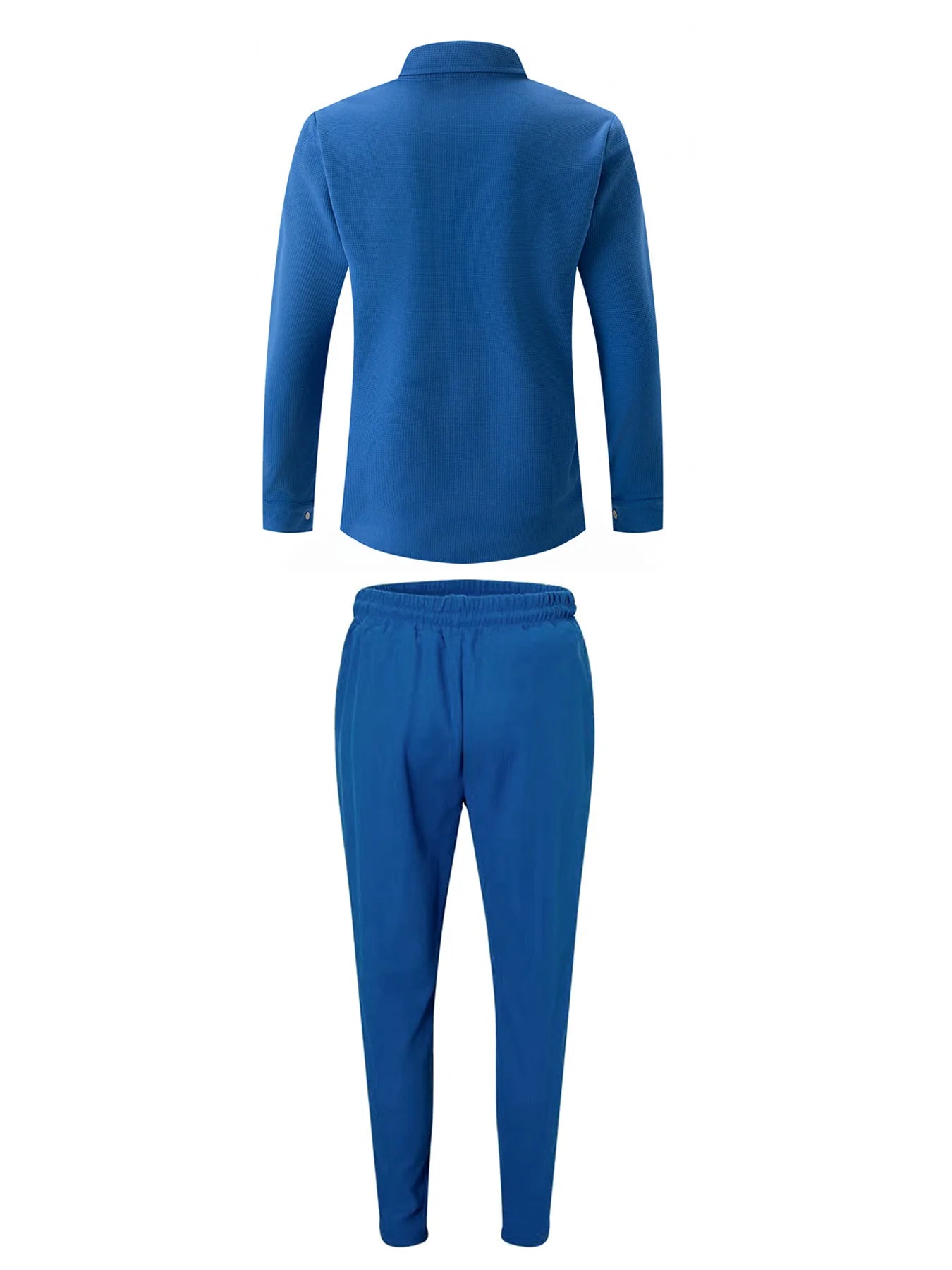 Spring and Autumn Men Waffle Solid Color Two-piece New Trend Lapel Long-sleeved Shirt and Trousers Casual Outdoor Sports Suit