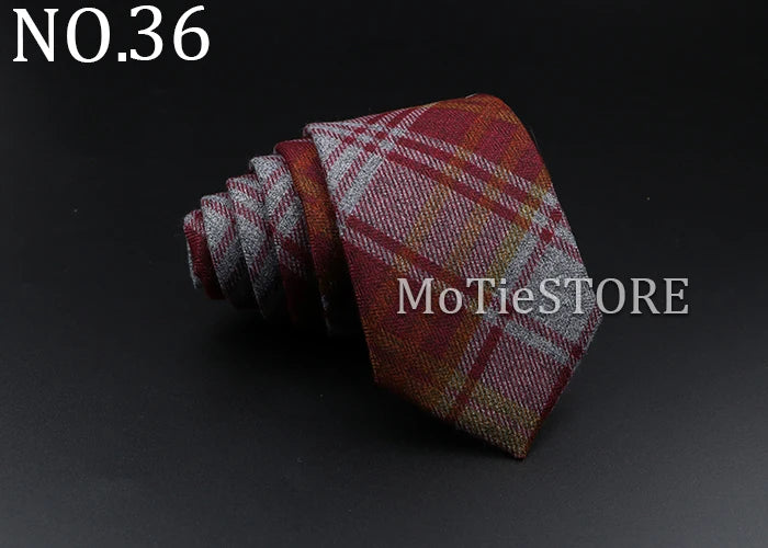 Men's Plaid Tie Cotton Black Grey Red Necktie Handmade Wool Narrow Collar Ties Wedding Business Party Suit Shirt Gift Accessory