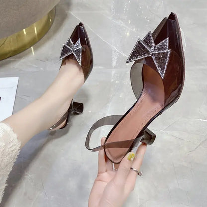 PVC Rhinestone Butterfly Women Sandals High Heels 2021 New Pointy Party Bride Shoes Clear Deisgner Pumps Zapatilla Mujer