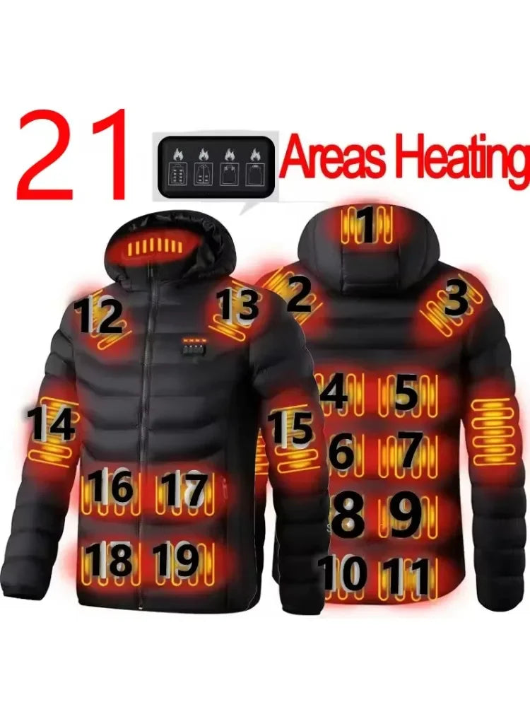 21/2 Areas Heated Jacket Women's Warm Vest USB Men's Heating Jacket Heated Vests Coat Hunting Hiking Camping Autumn Winter Male