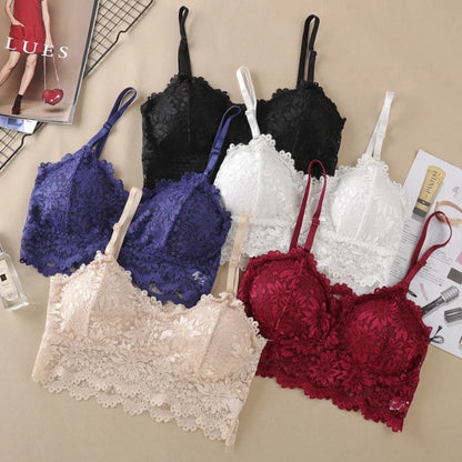 Women Lace Bra Sexy Lingerie French Bralette V Neck Cropped Bra Female Intimates Summer Seamless Underwear Embroidery Underwear