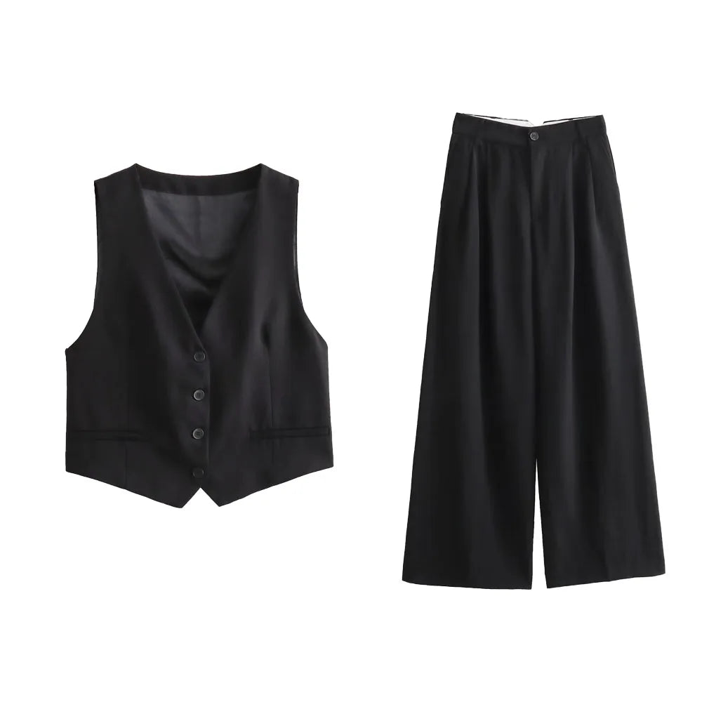 Autumn/Winter New Women's Wear New Fashion Style Slim Fit Short Tank Top Vest Wide Leg Pants Set