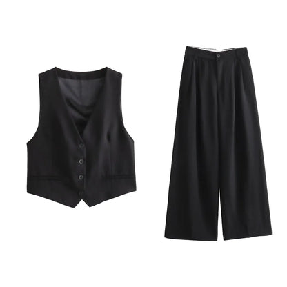 Autumn/Winter New Women's Wear New Fashion Style Slim Fit Short Tank Top Vest Wide Leg Pants Set