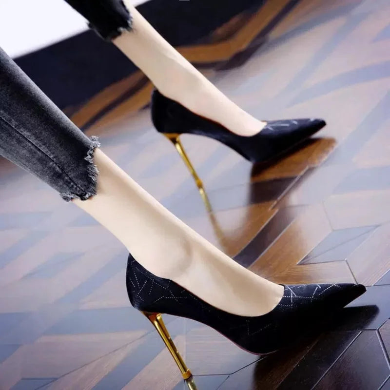 Fashion Banquet Sexy Stiletto High Heel Striped Pointed Women's Shoes New Thin Heel Shoes Shoes for Women Pumps Wedding