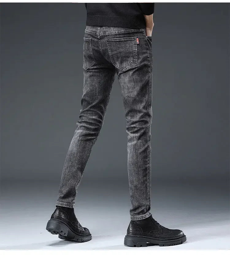 New Trendy Black Grey Jeans For Men Elastic Slim Fit Smooths Your Silhouette Casual Style Korean Version Versatile Long Pants