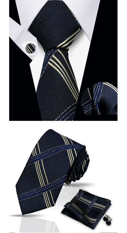 Tie For Men Classic Plaid Handkerchiefs Red Necktie Cufflinks For Men Blouse Business Wedding Accessories Women Collar Man Gift