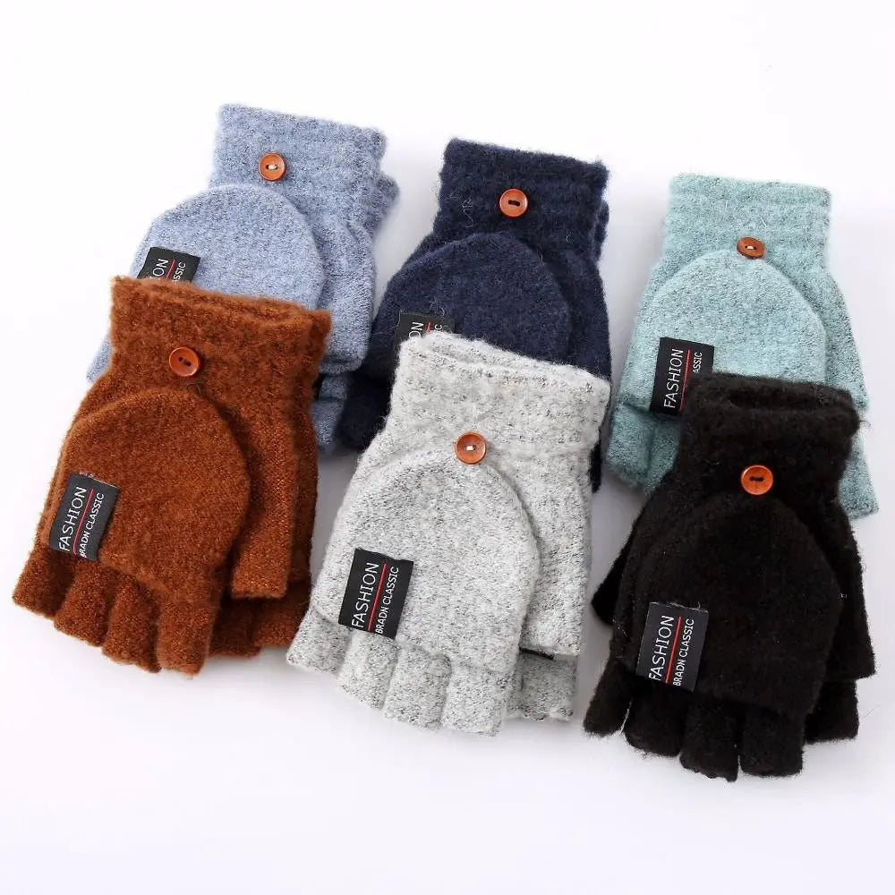 Unisex Winter Mitten Warm Knitted Fingerless Gloves for Men Women Student Half Finger Gloves Flip Mittens Thicken Winter Gloves