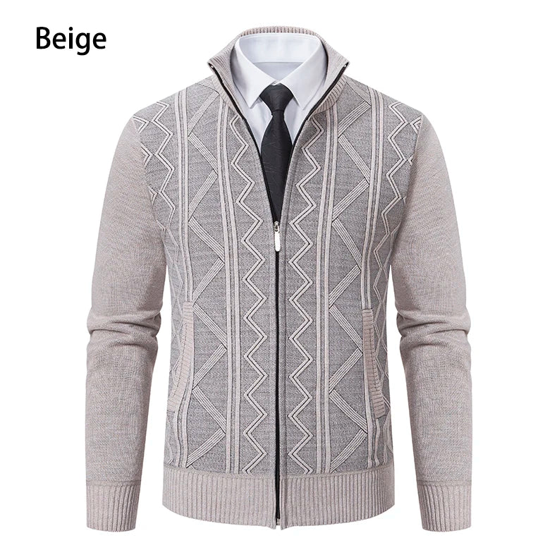 Thickened jacket men's autumn and winter warm trend line stand collar knitted cardigan sweater coat