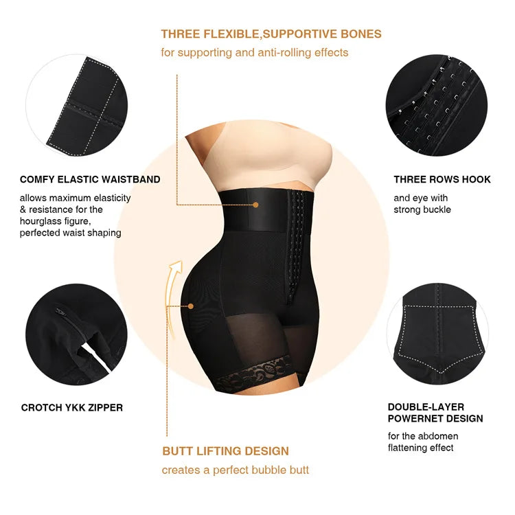 New Women Fajas Colombianas Shapewear 3 Boned Sculpt Booty Shorts High Waist Trainer Body ShaperTummy Control Underwear Shaping