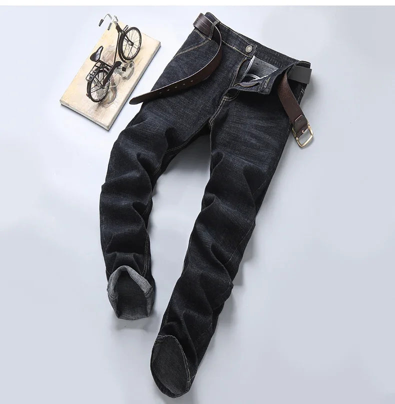 New Men Comfortable Soft Business Fashion Straight Casual Denim Trousers Male Brand Clothing Light Luxury Stretch Slim Fit Pants