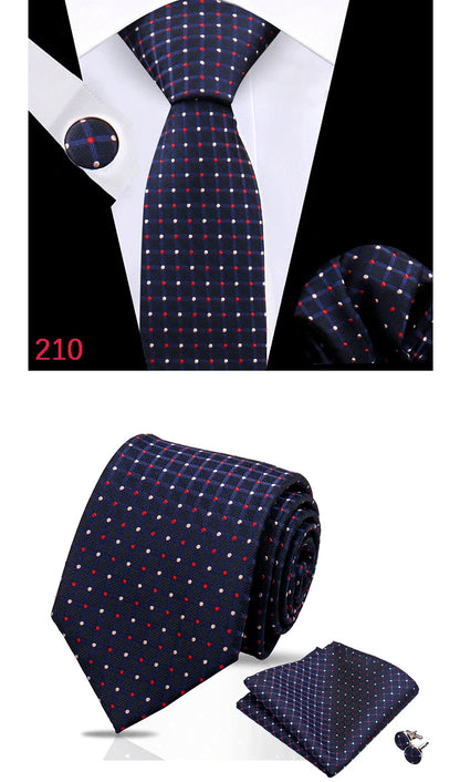 Luxury Plaid Tie For Mens Necktie Handkerchief Pocket Square Cufflinks Set Jacquard Woven Ties Wedding Business Accessories
