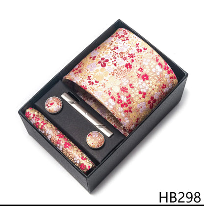 Luxury Brand 8 cm Tie Handkerchief Cufflink Clip Set For Men Wedding Gravata Suit Accessories Holiday Gift Box