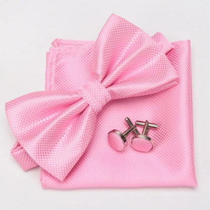 Multicolor Bowtie Pocket Square Cufflinks Sets Classic Solid Color  Bowtie Wedding Party Formal Gift Plaids Adjust Neck Bow Tie