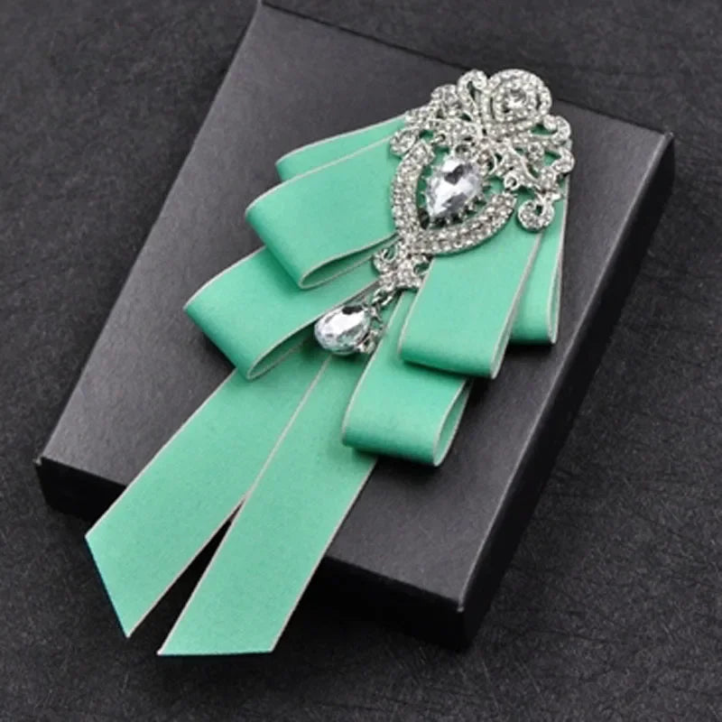 Fashion Handmade Bow Tie Wedding Collar Luxury Rhinestone Bowtie Necktie Brooch Pocket Towel Square Set Gift for Men Accessories