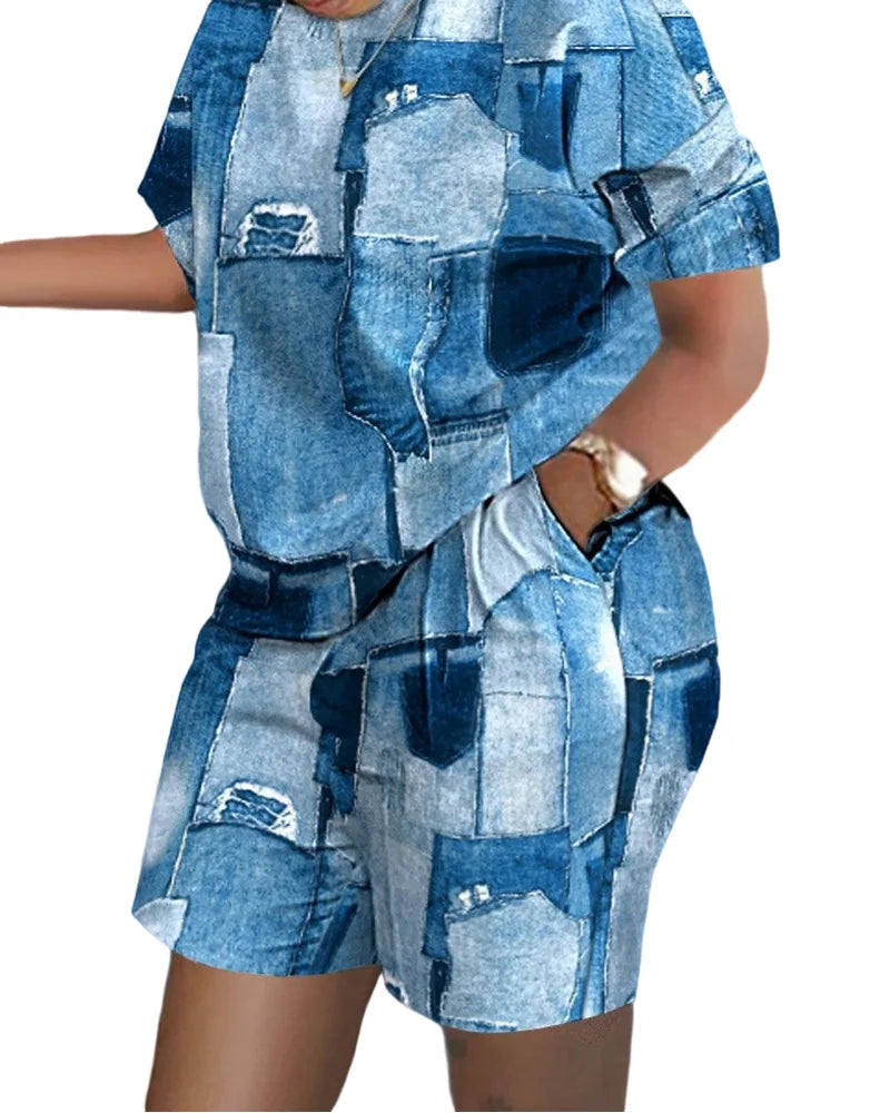 Women Casual Short Sleeve Two Piece Sets Women Outfit 2023 Summer Letter Printed Pocket Suit Female T Shirt Shorts 2 Pieces Set