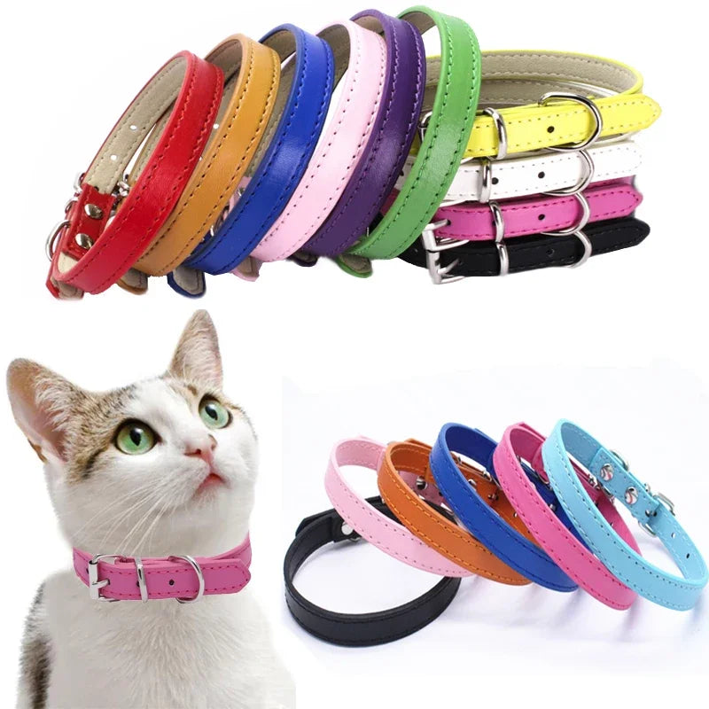 Personalized Leather Pet Collar - Adjustable with Alloy Buckle for Cats and Small Dogs