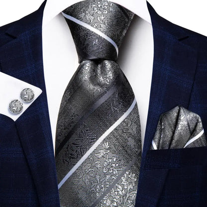 Hi-Tie Designer Silk Wedding Tie For Men Blue White Plaid Handky Cufflink Set Fashion Necktie For Men Business Party Wholesale