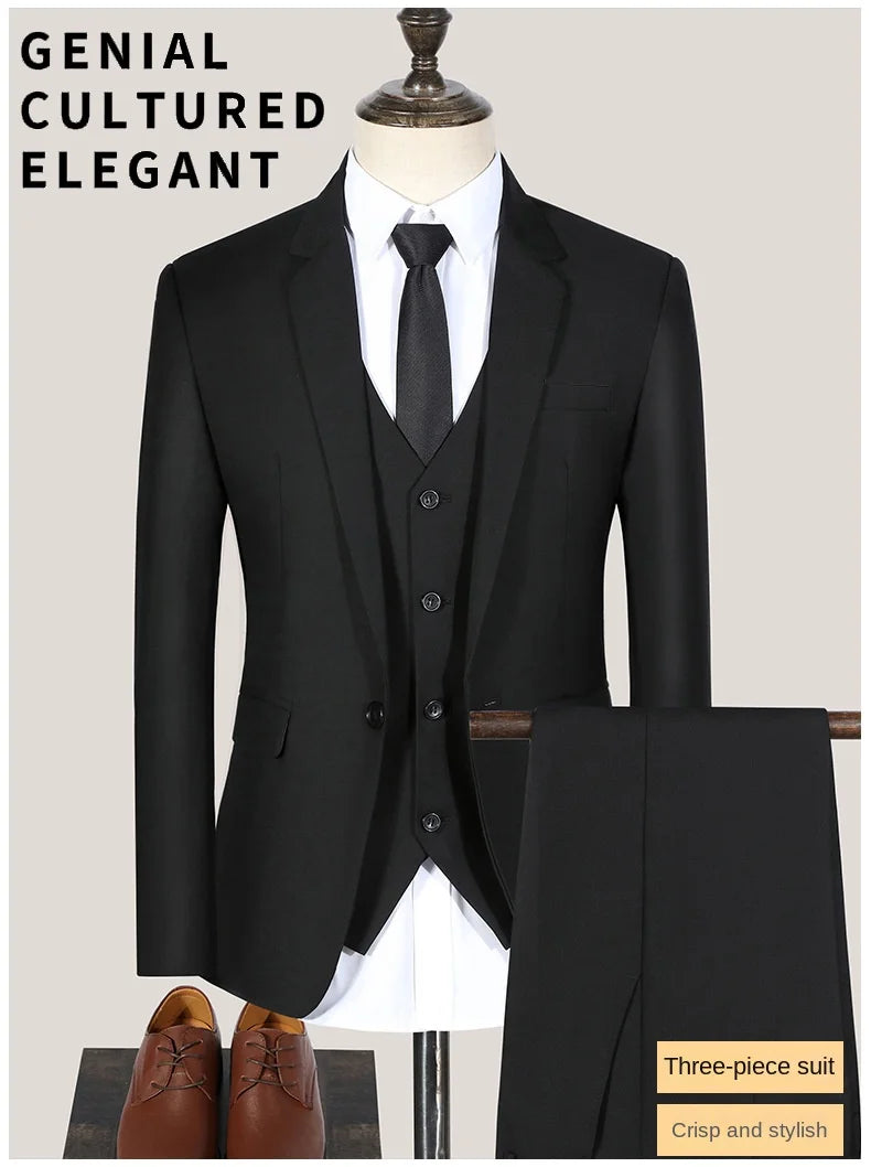 High Quality Men Suits 3 Pieces Elegant Blazer 2 Sets Luxury Wedding Business Vest Pants Coats 2023 Formal Jackets