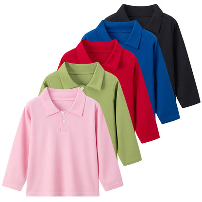 Children's solid color POLO shirt boy handsome fashion sports T-shirt girl lapel casual and comfortable half sleeve.