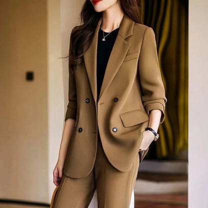 Two-Piece Suit Set in Raspberry Casual Sle for Women Long Sve Profional Pantsuit Polyester Fiber 00%