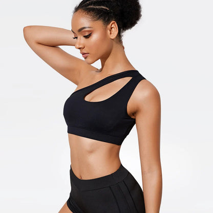 One-shoulder Sports Underwear Fitness Yoga Quick-drying Shock-proof Vest Running Bra for Women