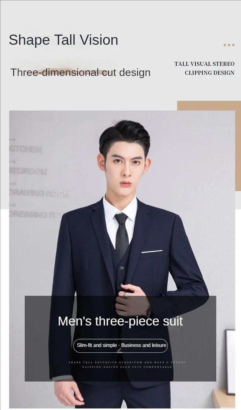 Suit For Men Elegant Wedding 3 Pieces 2 Sets Blazers Full Jackets Vest Pants Formal Fashion Luxury Coats 2025 Classic Costume