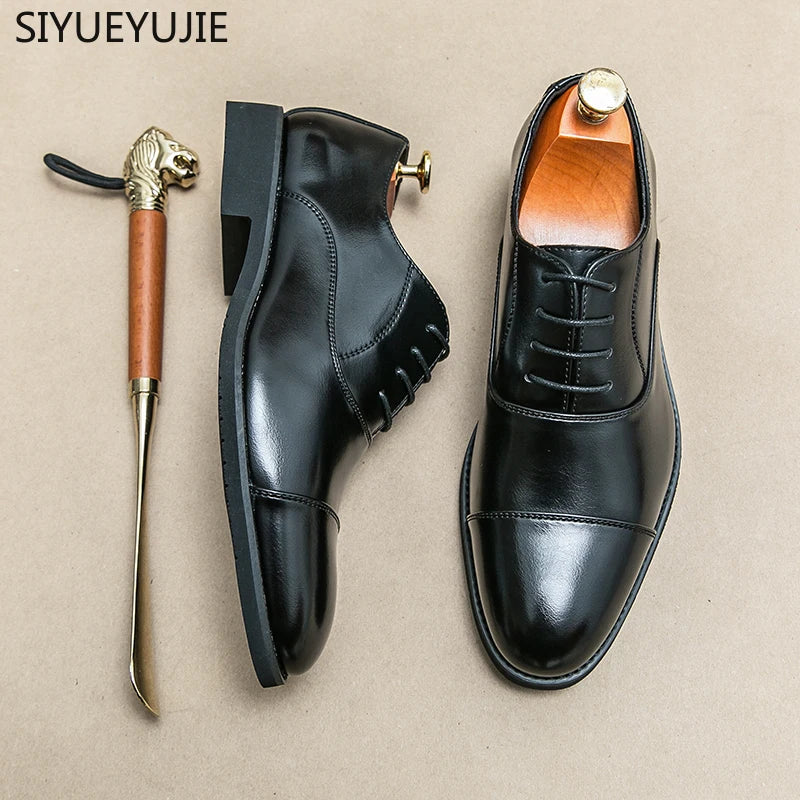 New Men Dress Shoes Luxury Brand Business Leather Shoes for Mens Comfortable Pointed Social Shoe Male Black Casual Wedding Shoes