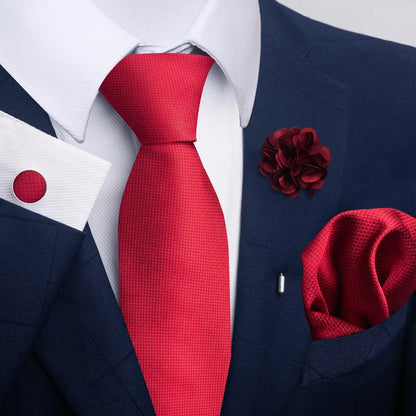 Luxury Mens Ties Floral Black Gold Ties Paisley NeckTie Pocket Square Cufflinks Brooch Set Men's Wedding Party Tie