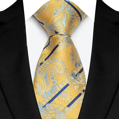 Luxury 8CM Mens Necktie Yellow Color Dot Stripes Solid Ties For Man Groom Jacquard Woven Neck Tie For Business Wedding Party