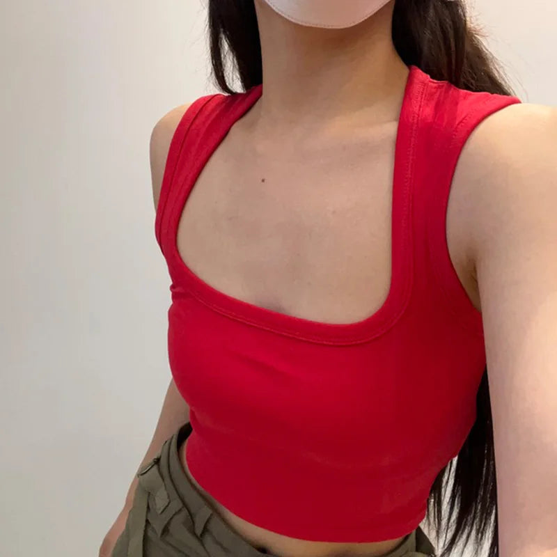 Deep Square Collar Vests 2023 Summer New Fashion Sexy Women's Crop Tops Sling Vest Camis