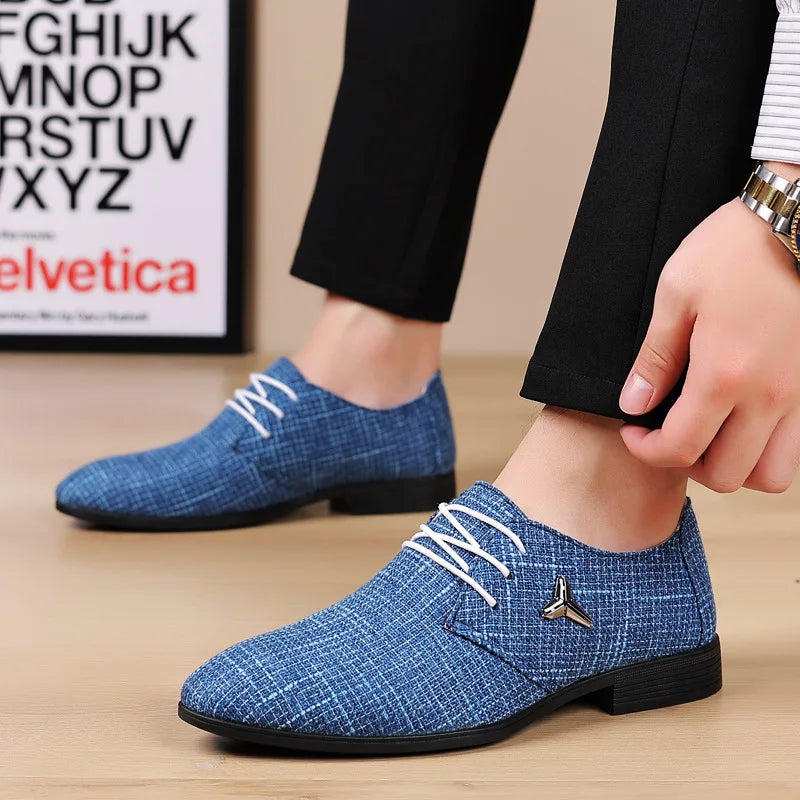 Oxford Shoes For Men Luxury Brand Men Dress Shoes Breathable Pointed Toe Linen Canvas Shoe Business Men Casual Shoes Size 38-48