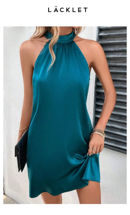 Sleeveless Dress, Satin Satin Neck Mid-length Dress  Vestidos Para Mujer Dress Women Short Dresses Vestidos De Mujer Casuales