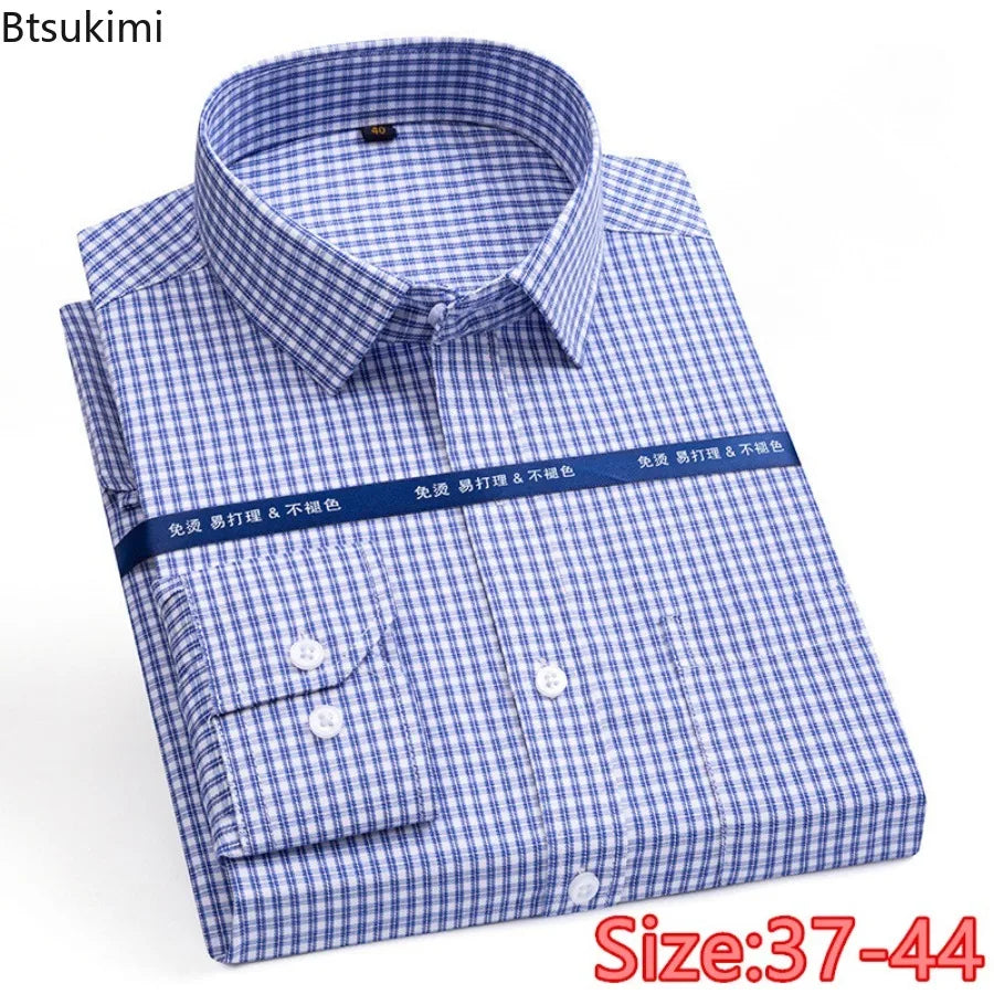 2024 Men's Long-sleeved Plaid Casual Shirts Fashion Classic Striped Business Social Dress Shirts Breathable Cotton Men Blousers