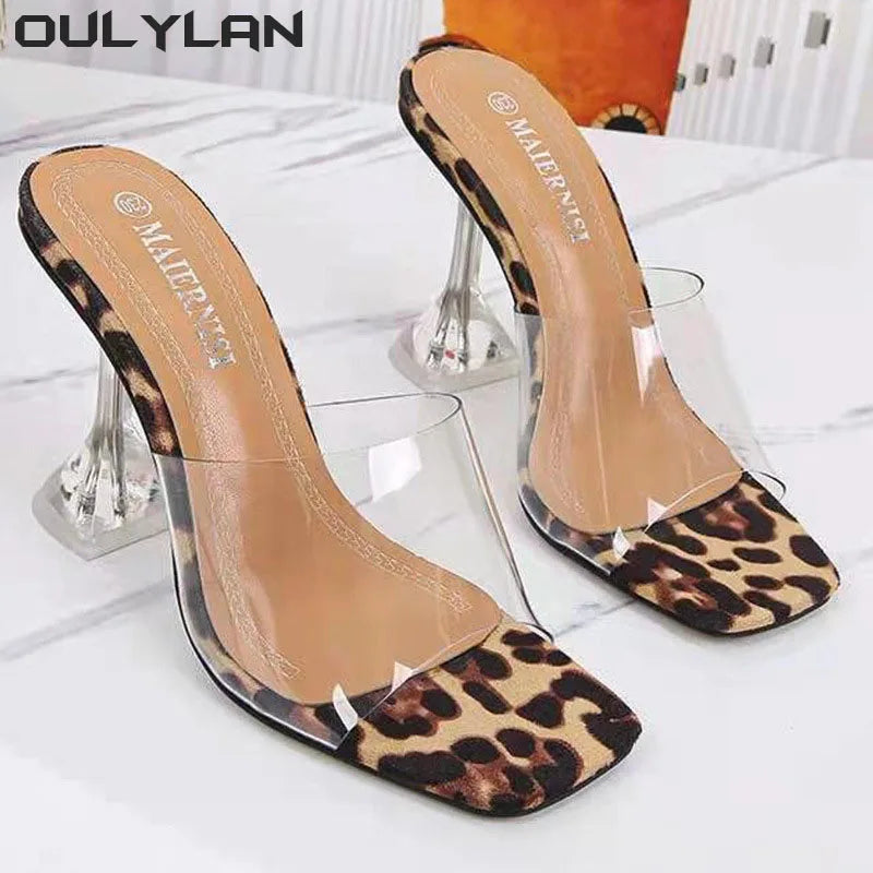 Oulylan Sexy Slippers 2024 New PVC Jelly Slippers Open Toed High Heels Women Transparent Heel Slippers Fashion Lady Shoes