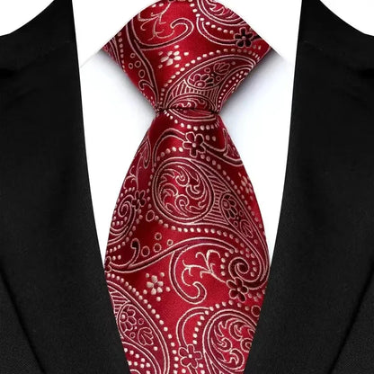 Luxury 8CM Mens Necktie Red Color Solid Stripes Paisley Ties For Man Groom Jacquard Woven Neck Tie For Business Wedding Party