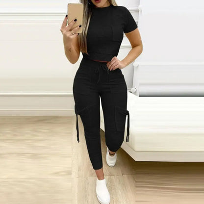 2Pcs/Set Top Pants Set Breathable Sports Outfit Pockets Ladies Sport Outfit Summer Loungewear Suit Trendy Streetwear