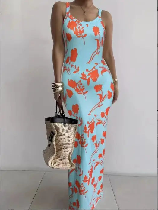 CM.YAYA Summer Women Sleeveless Strap O-neck Sexy 2024 Summer Long Evening Dress Knit Ribbon Night Club Party Maxi Dresses