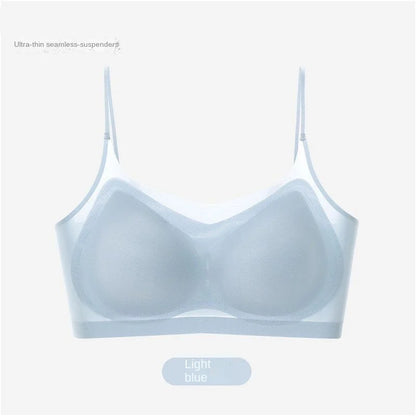 Ultra-thin breathable ice silk bra Women's underwear seamless halter vest U-shaped back pull together