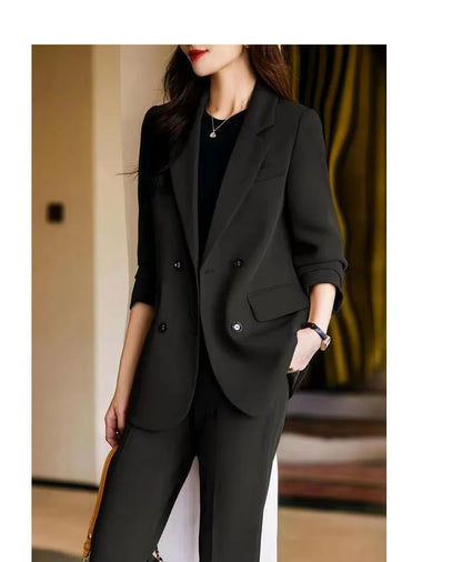 Two-Piece Suit Set in Raspberry Casual Sle for Women Long Sve Profional Pantsuit Polyester Fiber 00%