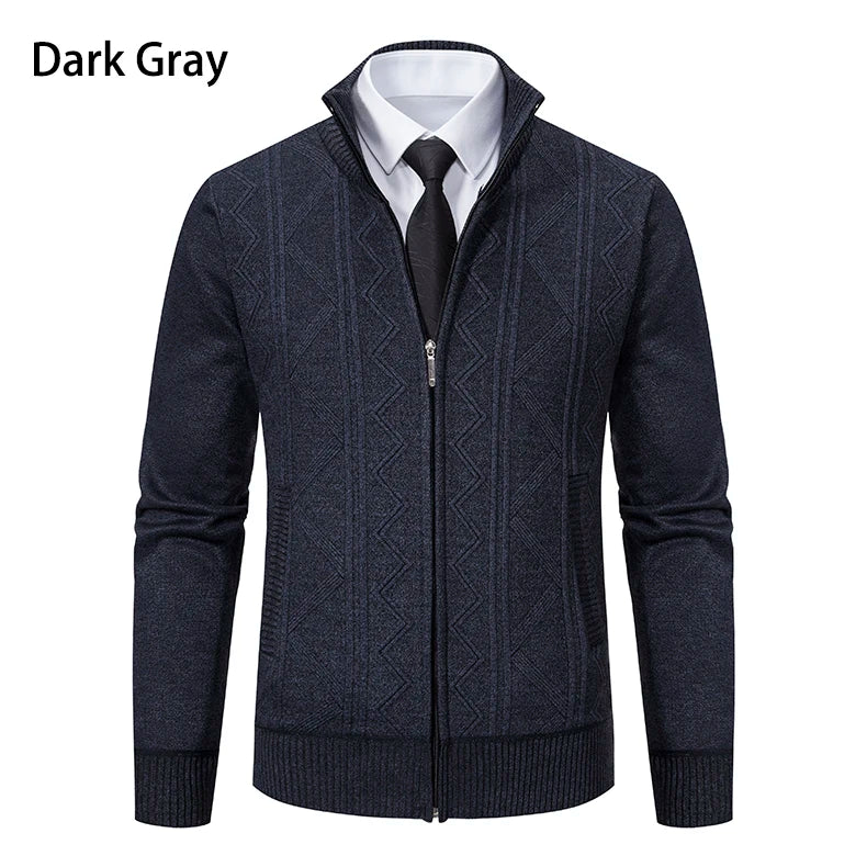 Thickened jacket men's autumn and winter warm trend line stand collar knitted cardigan sweater coat