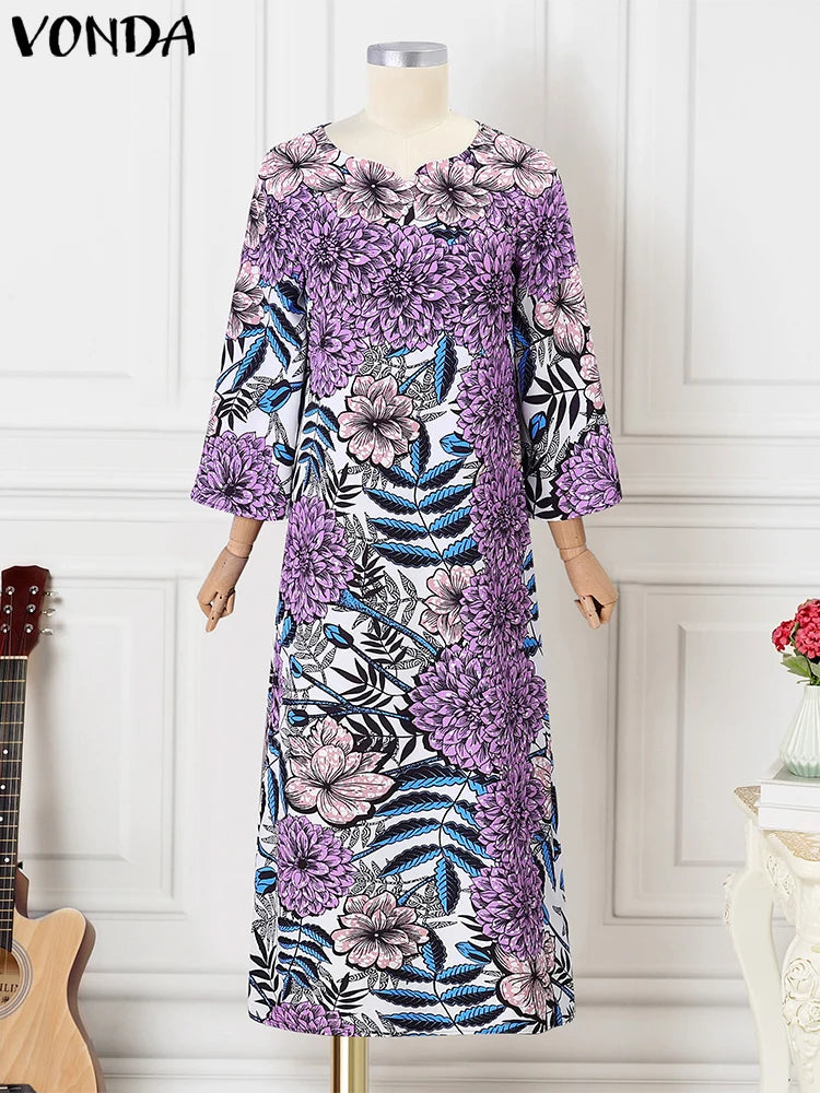 VONDA Bohemian Maxi Dress 2024 Elegant Floral Print Sundress Women Long Sleeve Casual Vestidos Holiday Casual Robe Oversized