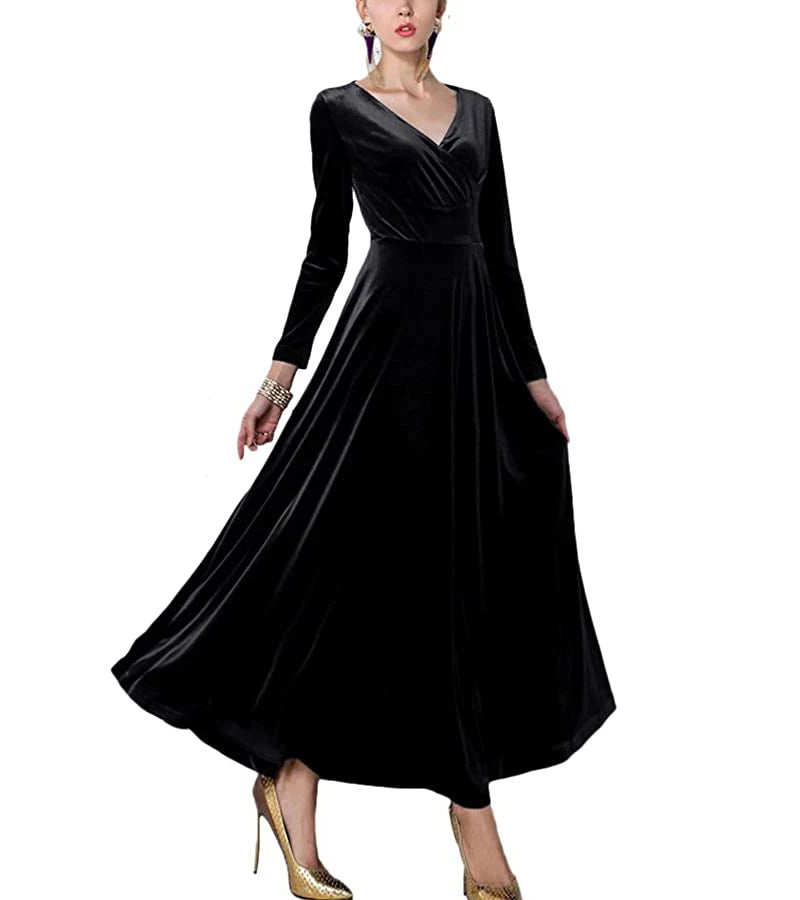 Autumn New 2023 Long Dress Cocktail Party Evening Elegant V Neck Velvet Formal  Robe Gown Maxi Dress For Women Clothing Vestidos