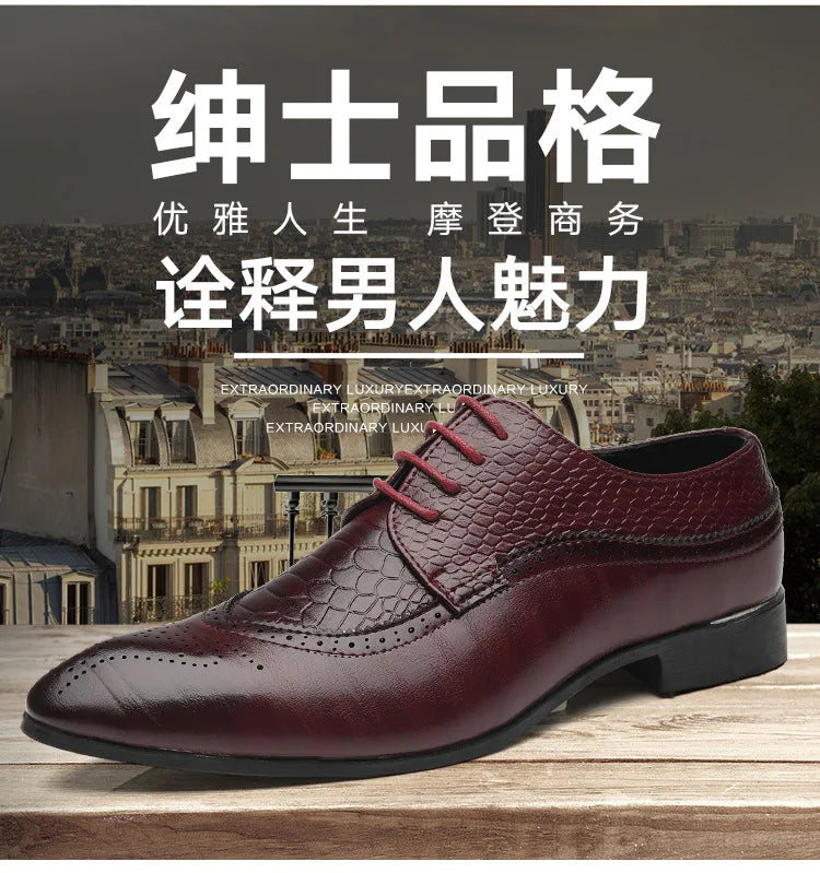 Business Casual Formal Lace-up Leather Shoes Men British Oxford Breathable Hombre Shoes Plus Size Office Wedding Flat Male Black