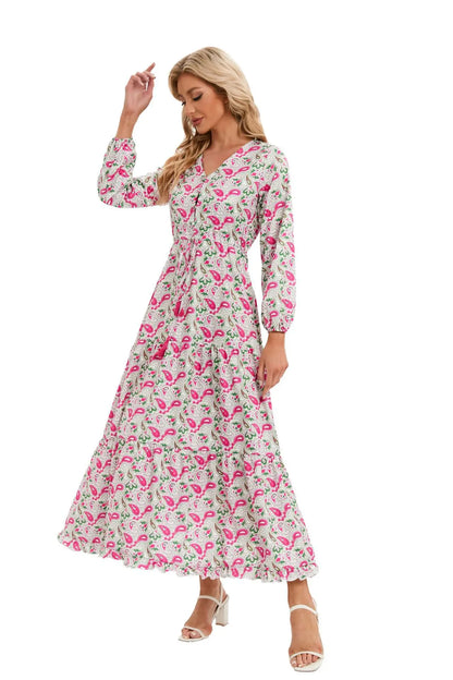 Elegant Women's Flower Long Dresses 2024 Spring New Bohemian Printed  Dress Abıye Kadın Abiye  Платье Robe Ete Femme Vestidos
