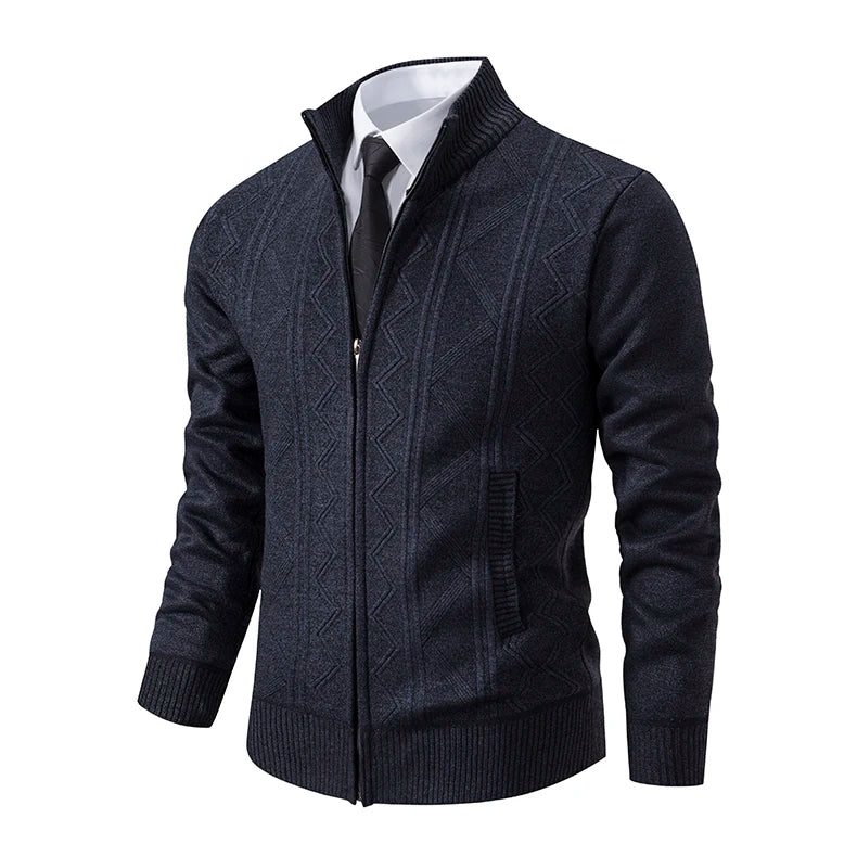 Thickened jacket men's autumn and winter warm trend line stand collar knitted cardigan sweater coat