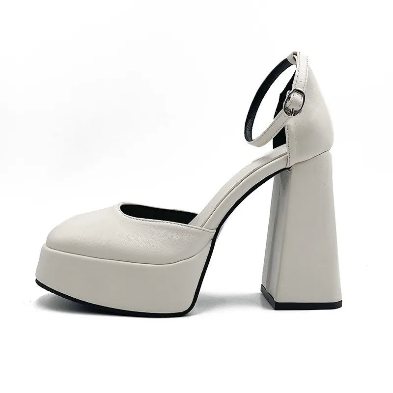 Super-high Heel Thick Heel Shoes Platform Sandals Women 2024 Designer Elegant Fashion Sexy Dress Party Round Toe White Heels