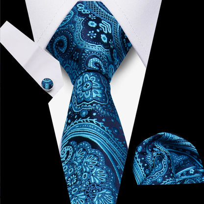 Classic Elegant Ties For Men Fashion Gifts Striped Solid Necktie Handchief Cufflink 3 Pcs Set Wedding Business Suit Accessories