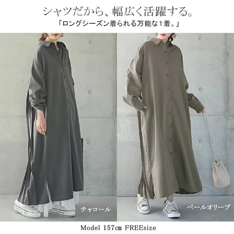 Spring Long Shirt Dress A-line Women's Dress Elegant Pleated Long Sleeve Casual Dresses Female Fashion Oversize Ladies Clothes