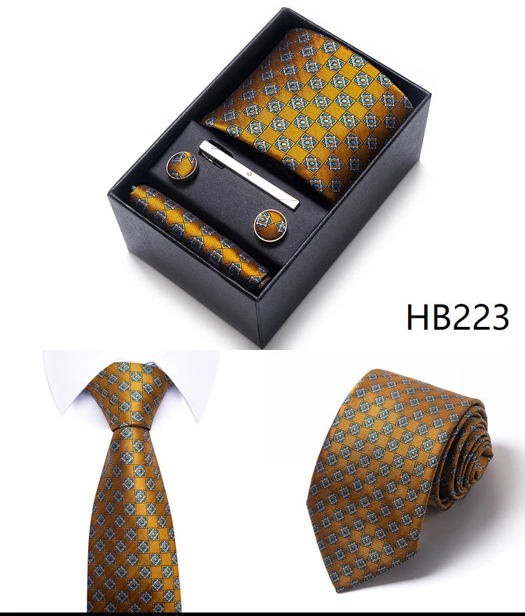 Mix Colors Wholesale 2023 New Style Wedding Gift Tie Pocket Squares Set Necktie Box Men Fit Wedding Blue Paisley