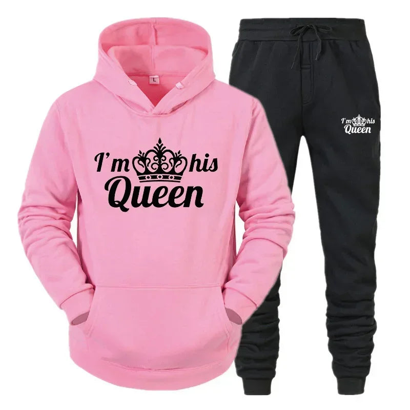 Lover Tracksuit Hoodies Printing QUEEN KING Couple Sweatshirt Hooded Clothes Hoodies Women 2 Piece Set Men Women Sportwear